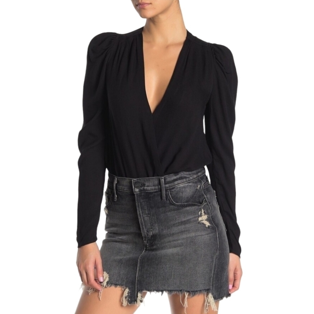 AFRM Black Long Sleeve‎ Wrap Front Bodysuit M